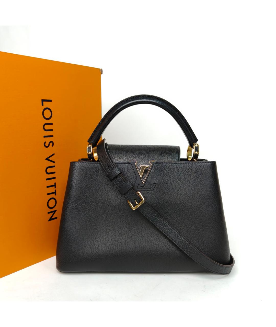 LOUIS VUITTON Черная кожаная сумка с короткими ручками, фото 9