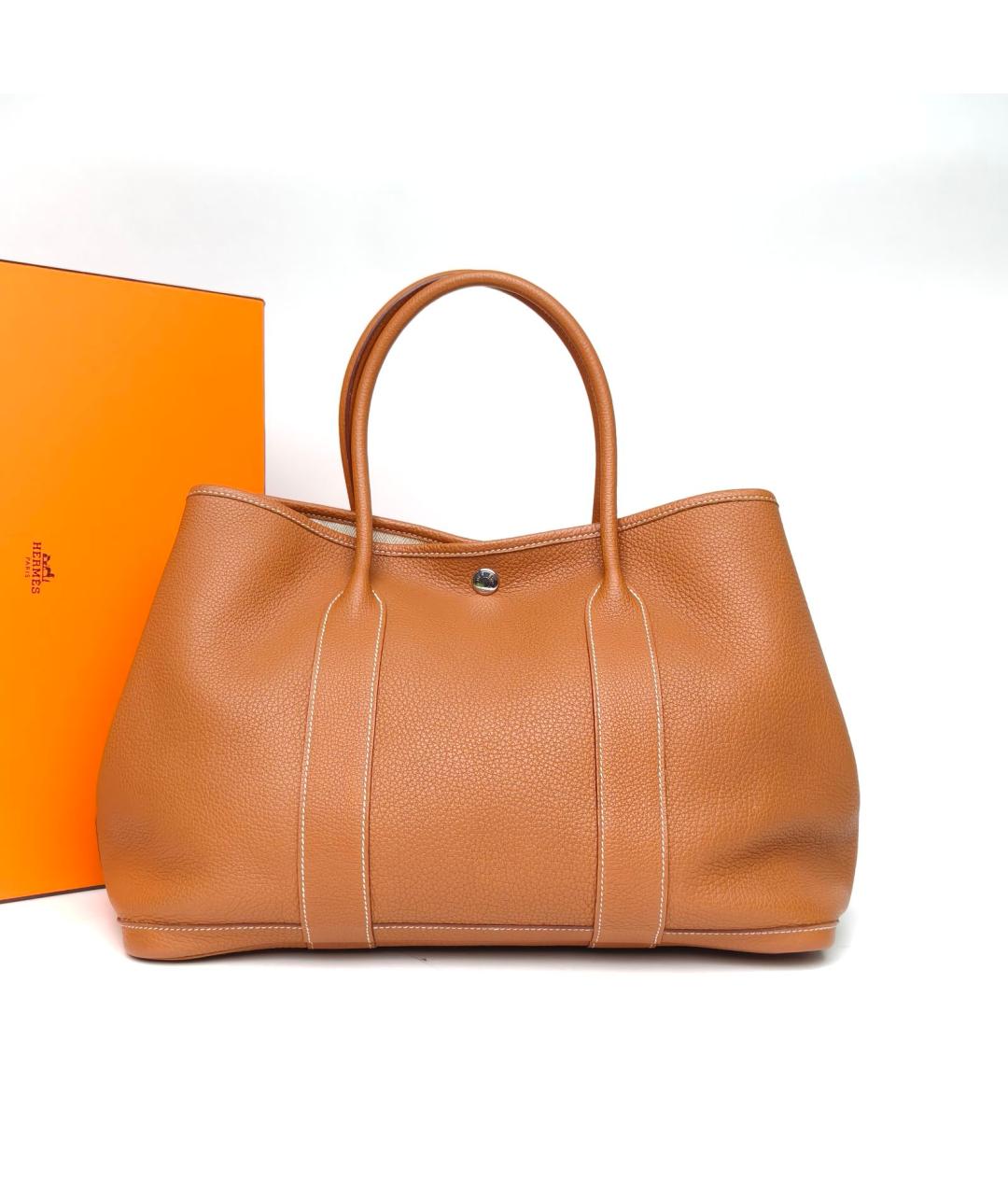 HERMES Коричневая кожаная сумка с короткими ручками, фото 9