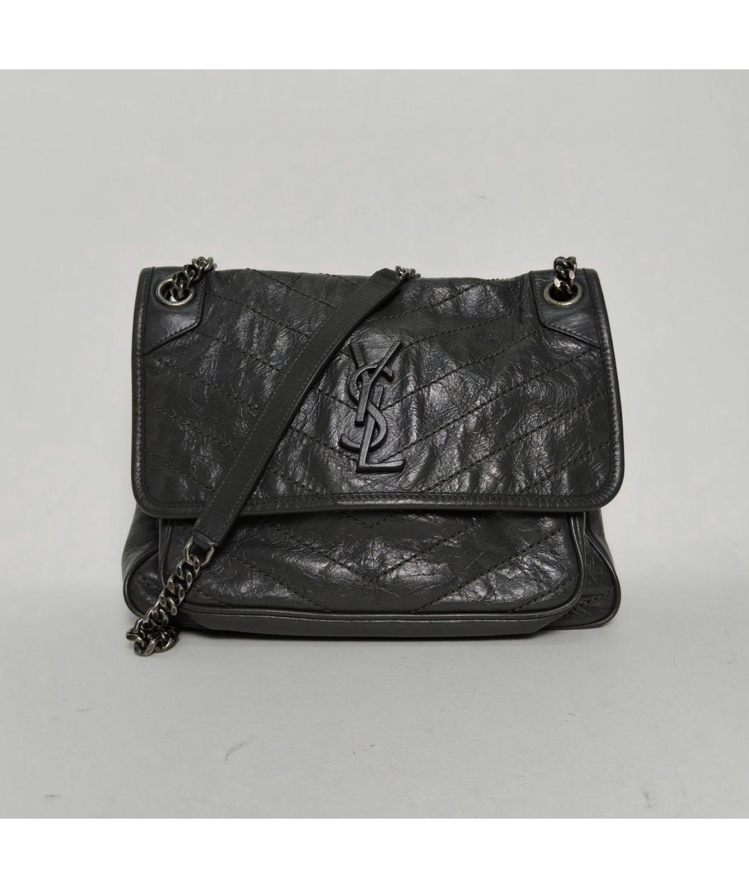 SAINT LAURENT Черная кожаная сумка через плечо, фото 2