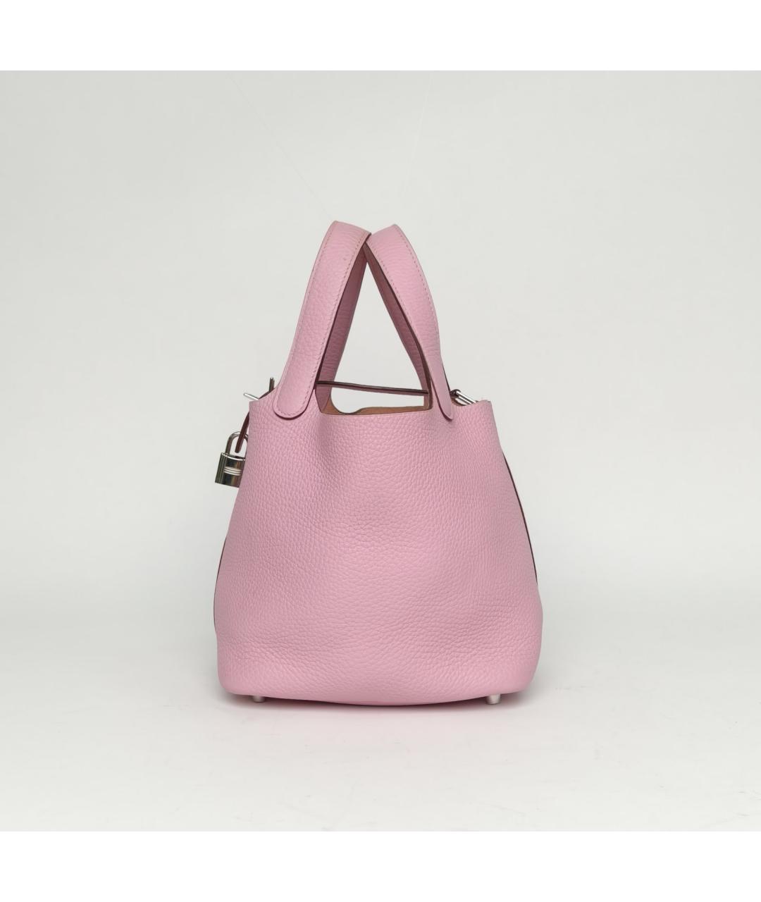 HERMES Розовая кожаная сумка с короткими ручками, фото 5
