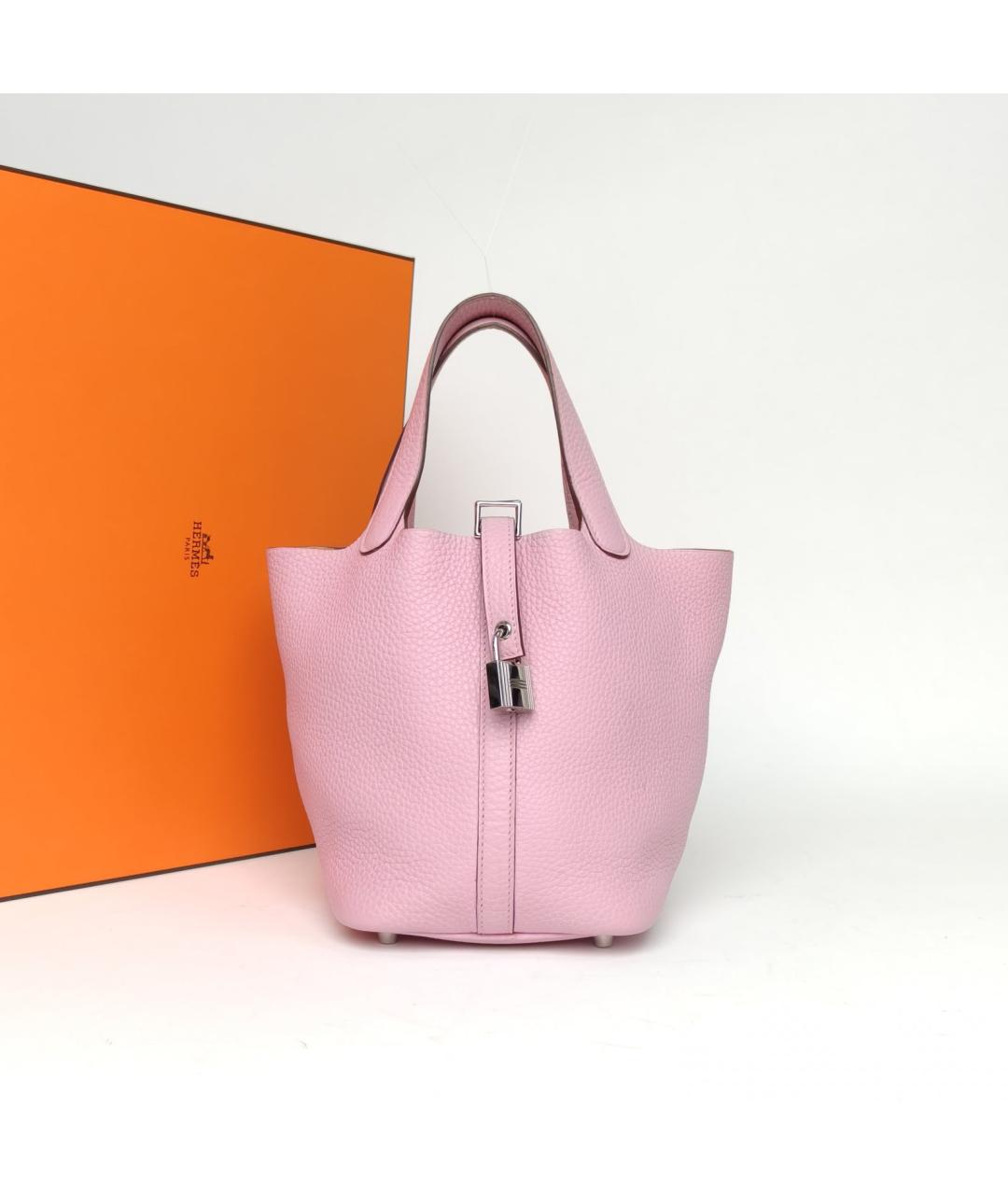 HERMES Розовая кожаная сумка с короткими ручками, фото 3
