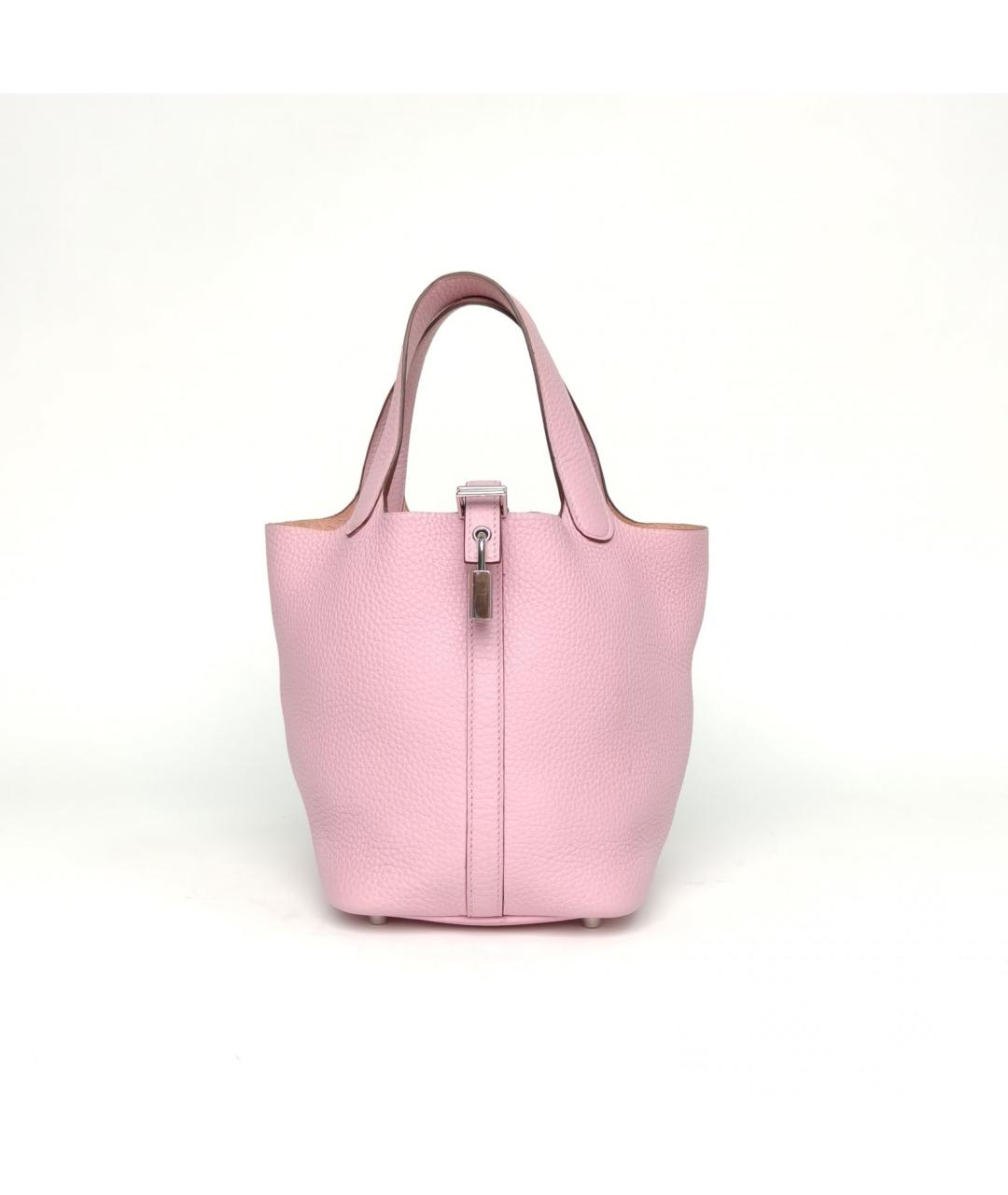 HERMES Розовая кожаная сумка с короткими ручками, фото 4