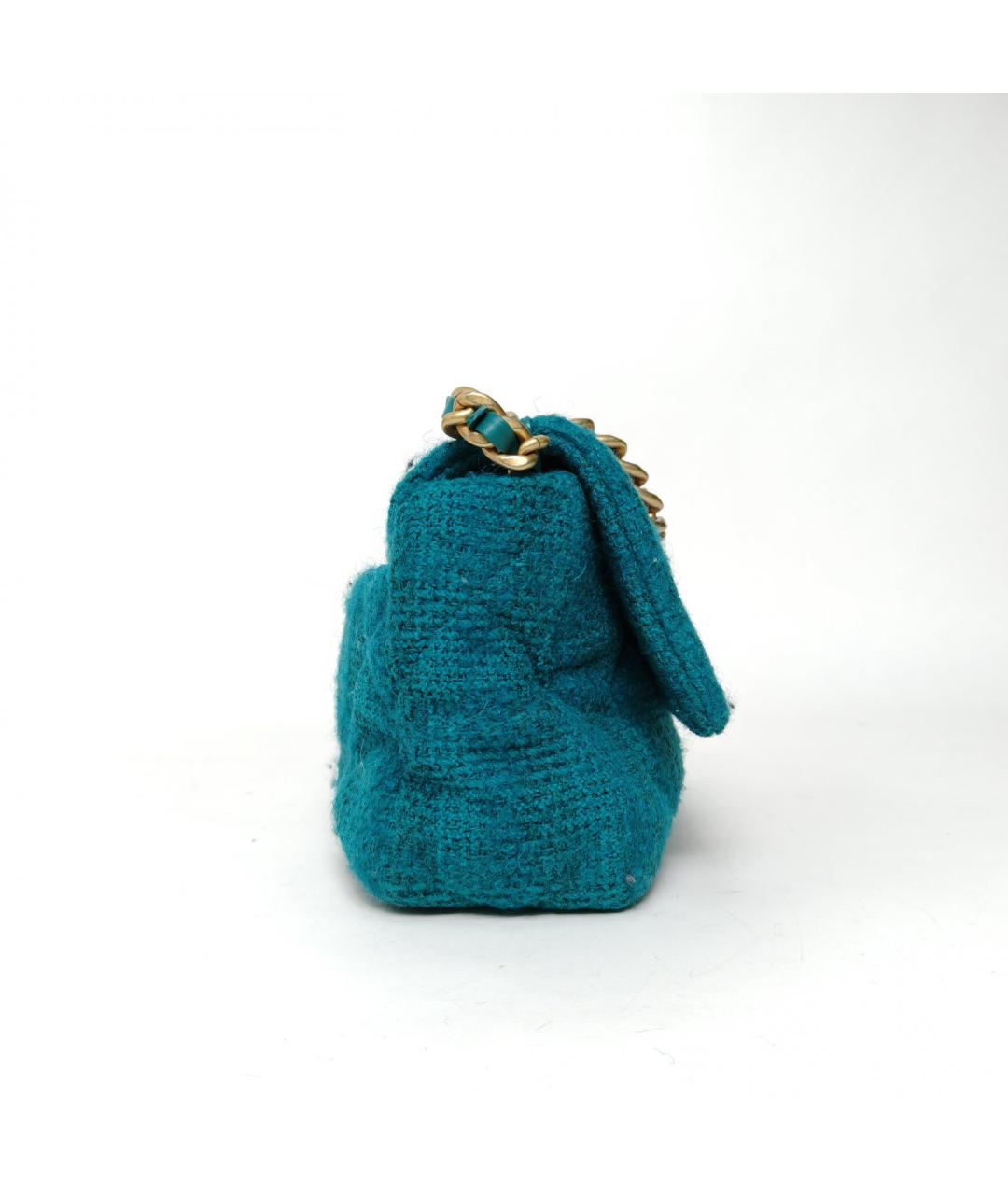 CHANEL Бирюзовая твидовая сумка через плечо, фото 5