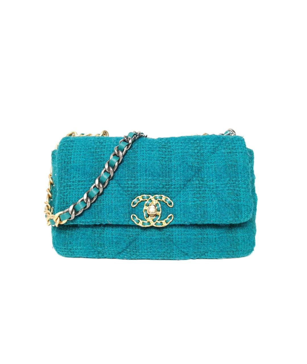 CHANEL Бирюзовая твидовая сумка через плечо, фото 10