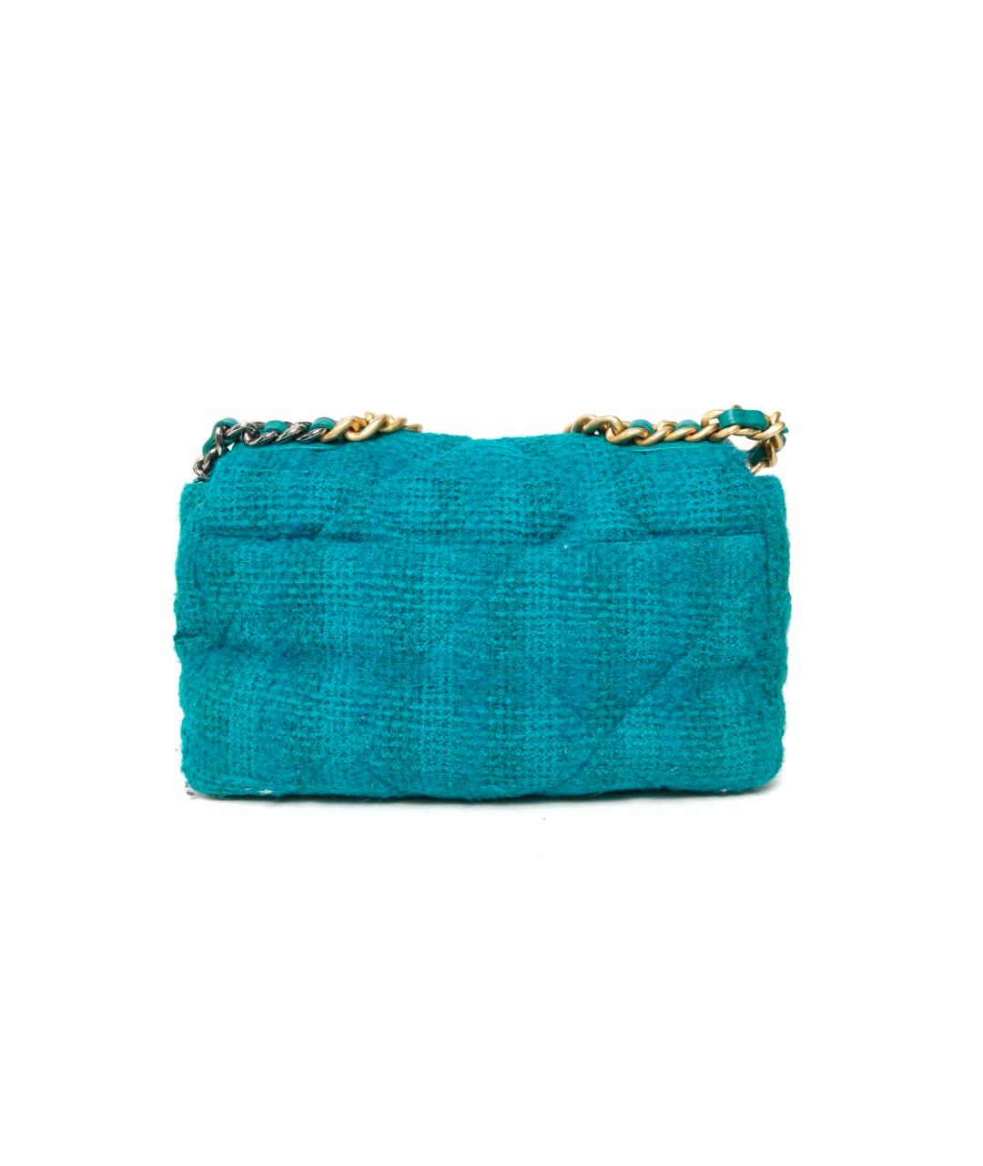 CHANEL Бирюзовая твидовая сумка через плечо, фото 4