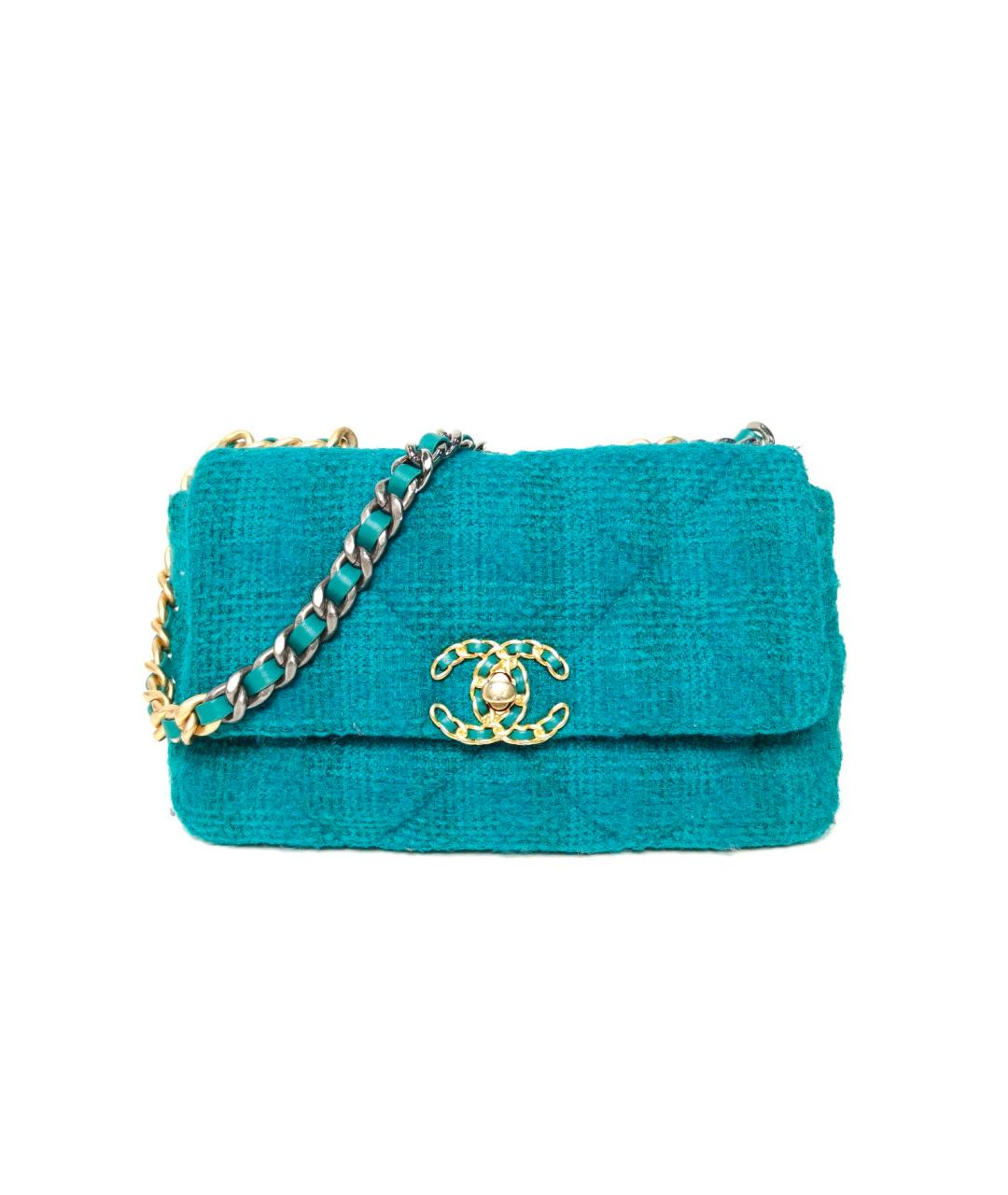 CHANEL Бирюзовая твидовая сумка через плечо, фото 2