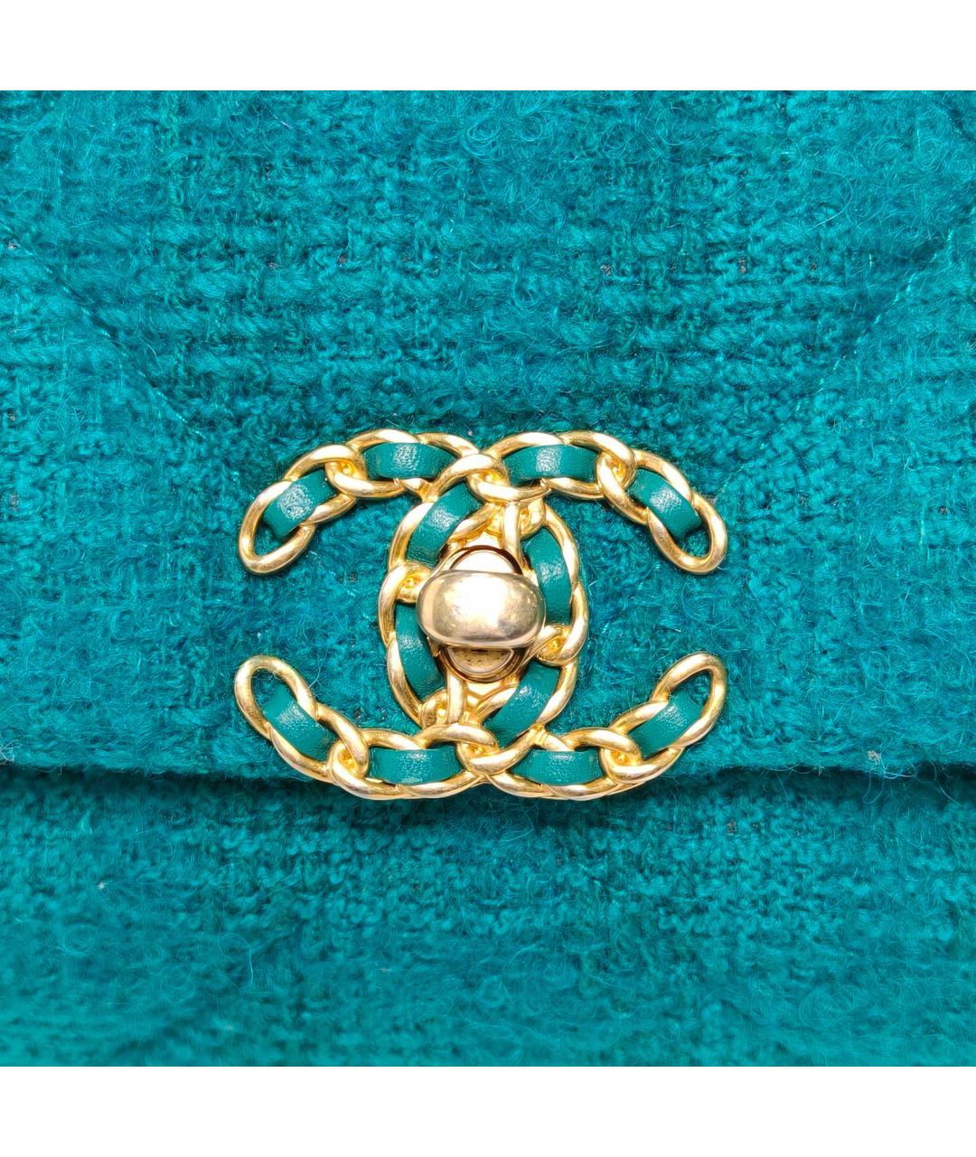 CHANEL Бирюзовая твидовая сумка через плечо, фото 7