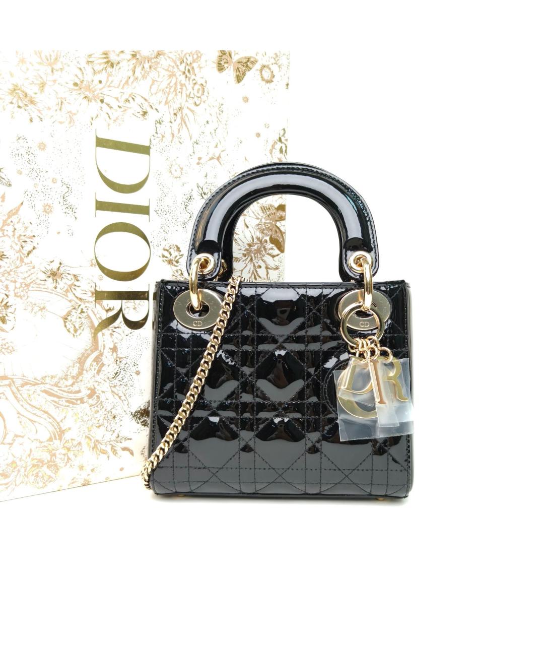 CHRISTIAN DIOR Черная сумка с короткими ручками из лакированной кожи, фото 9