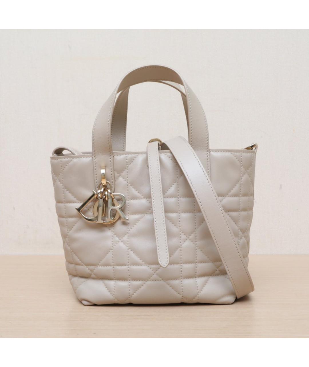 CHRISTIAN DIOR Бежевая кожаная сумка через плечо, фото 2