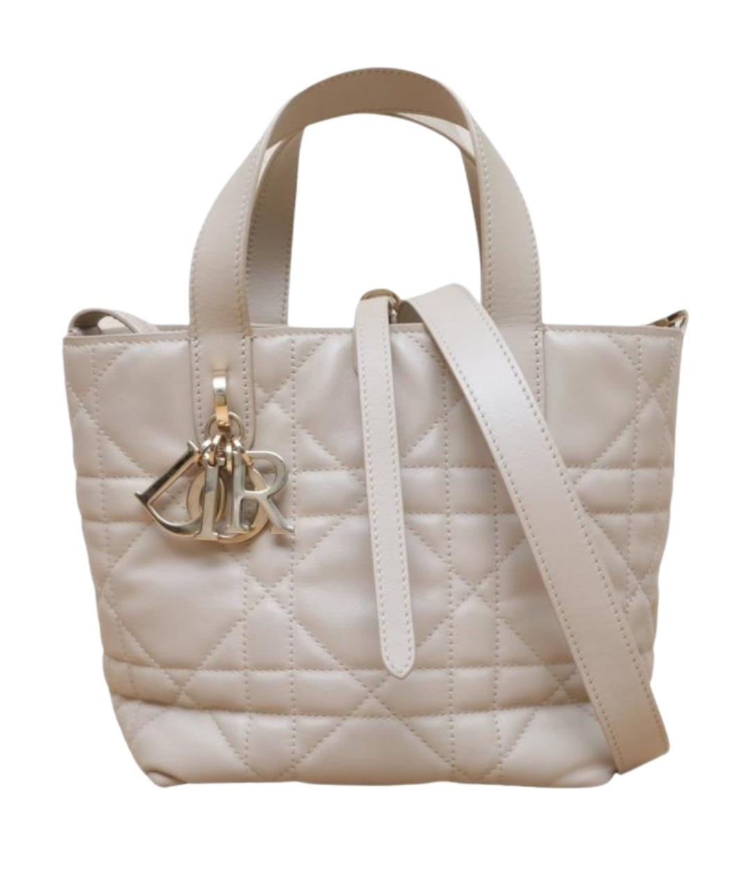 CHRISTIAN DIOR Бежевая кожаная сумка через плечо, фото 1