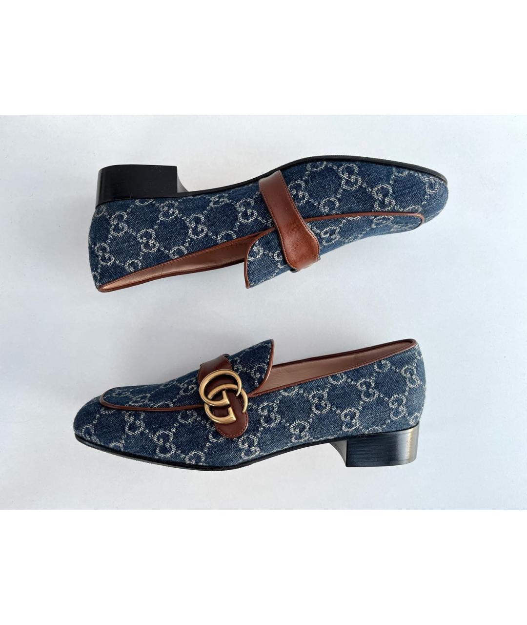 GUCCI Синие текстильные лоферы, фото 2