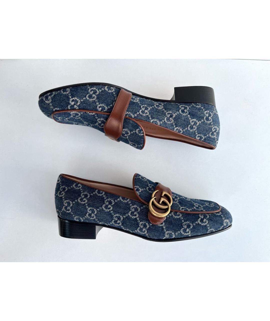 GUCCI Синие текстильные лоферы, фото 9