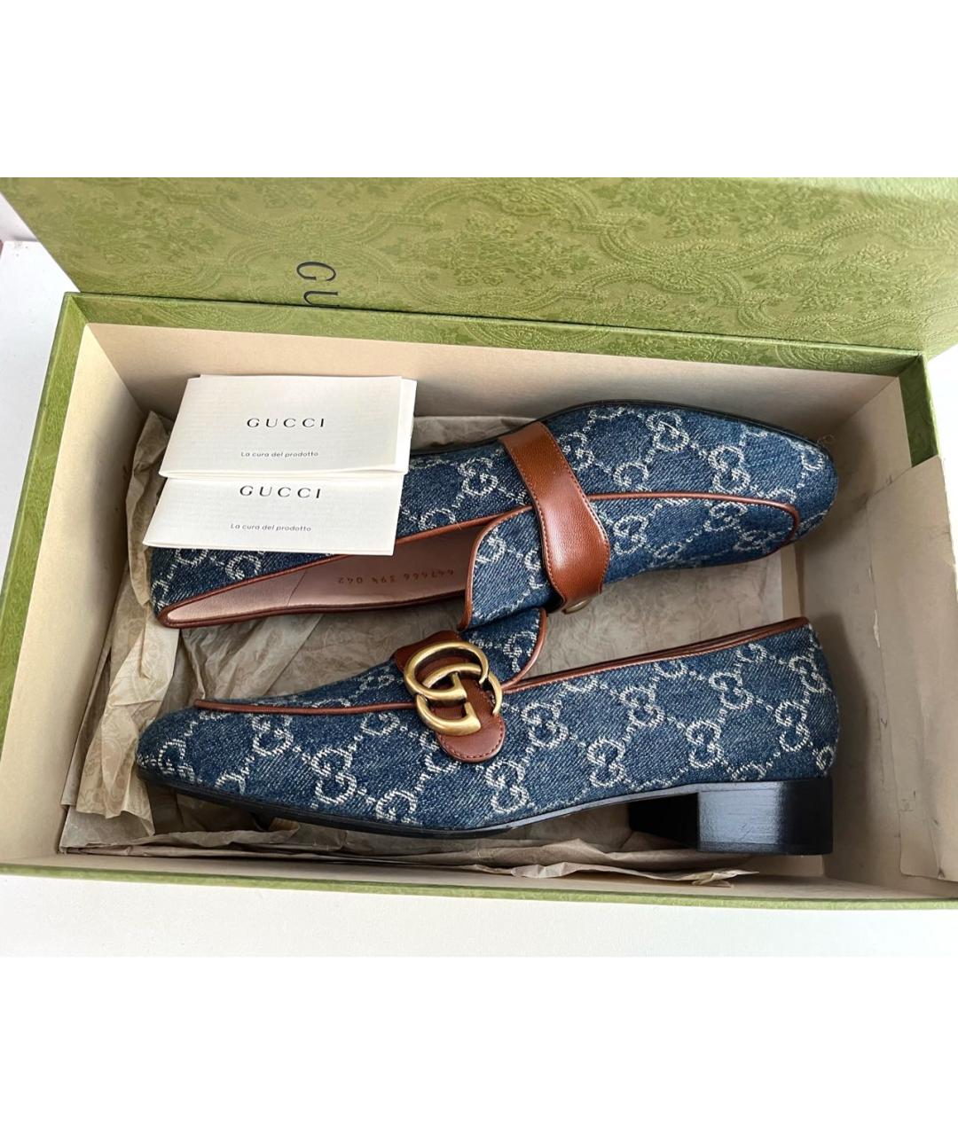 GUCCI Синие текстильные лоферы, фото 4