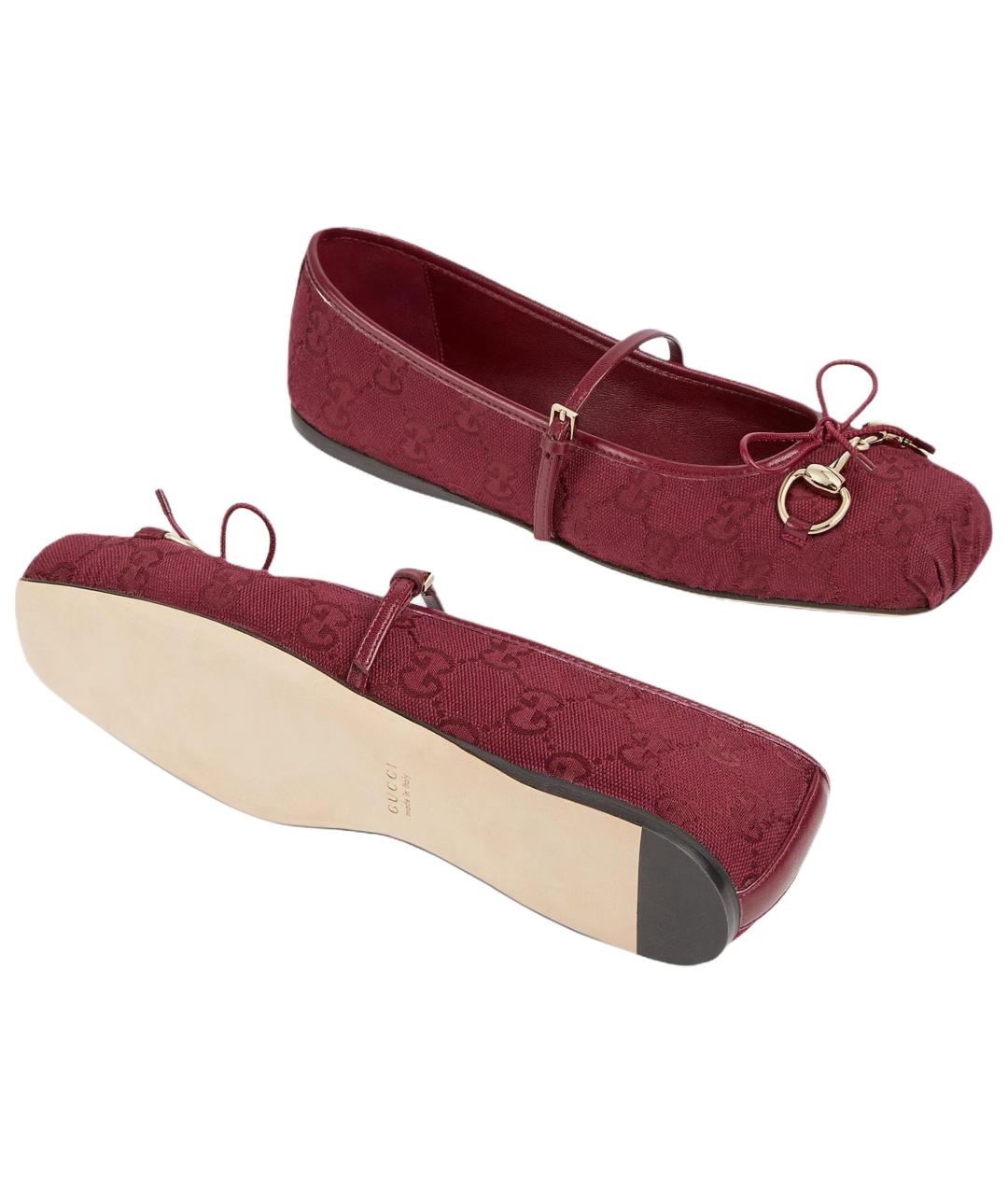 GUCCI Бордовые текстильные балетки, фото 6