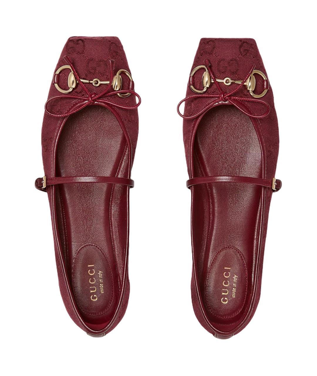 GUCCI Бордовые текстильные балетки, фото 4
