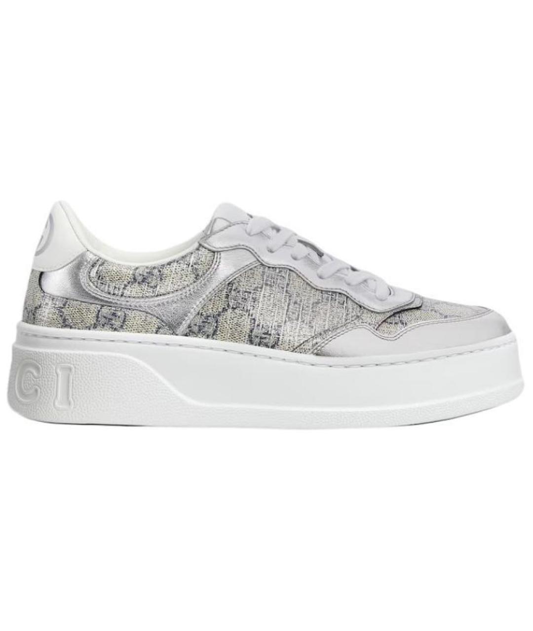 GUCCI Серебряные кожаные кеды, фото 1