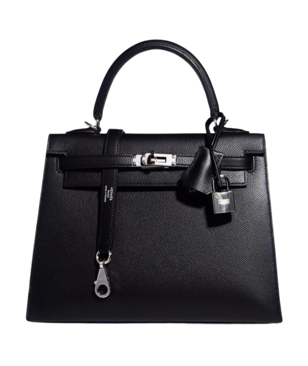 HERMES Черная кожаная сумка с короткими ручками, фото 1