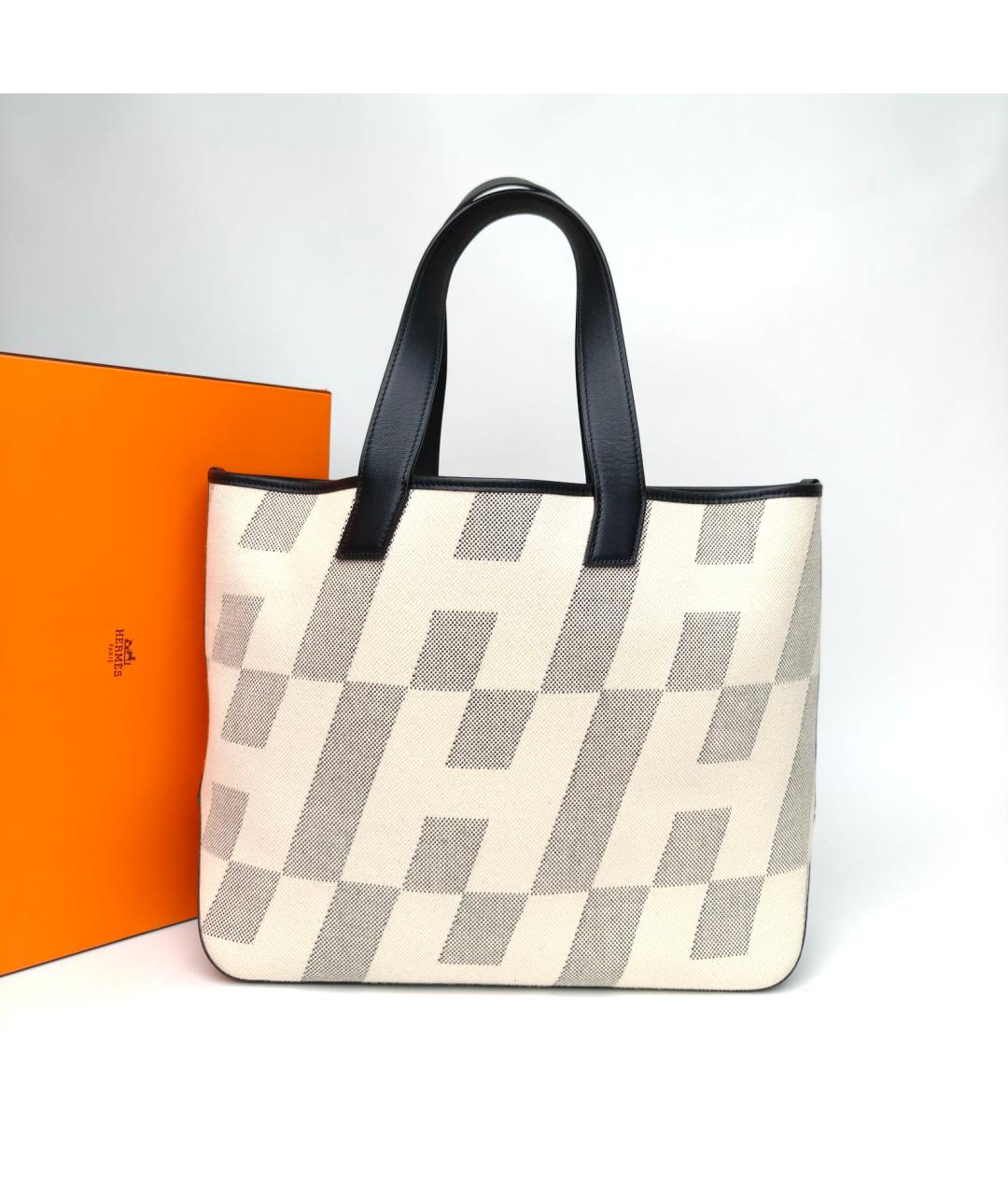 HERMES Бежевая тканевая сумка тоут, фото 8