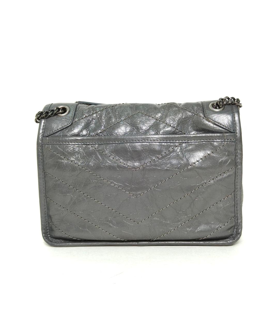 SAINT LAURENT Серая кожаная сумка через плечо, фото 4