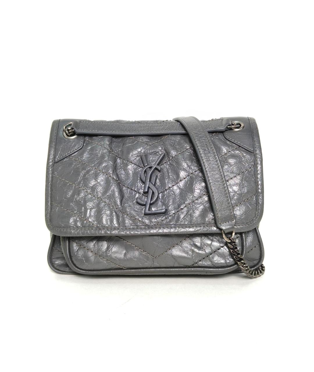 SAINT LAURENT Серая кожаная сумка через плечо, фото 2