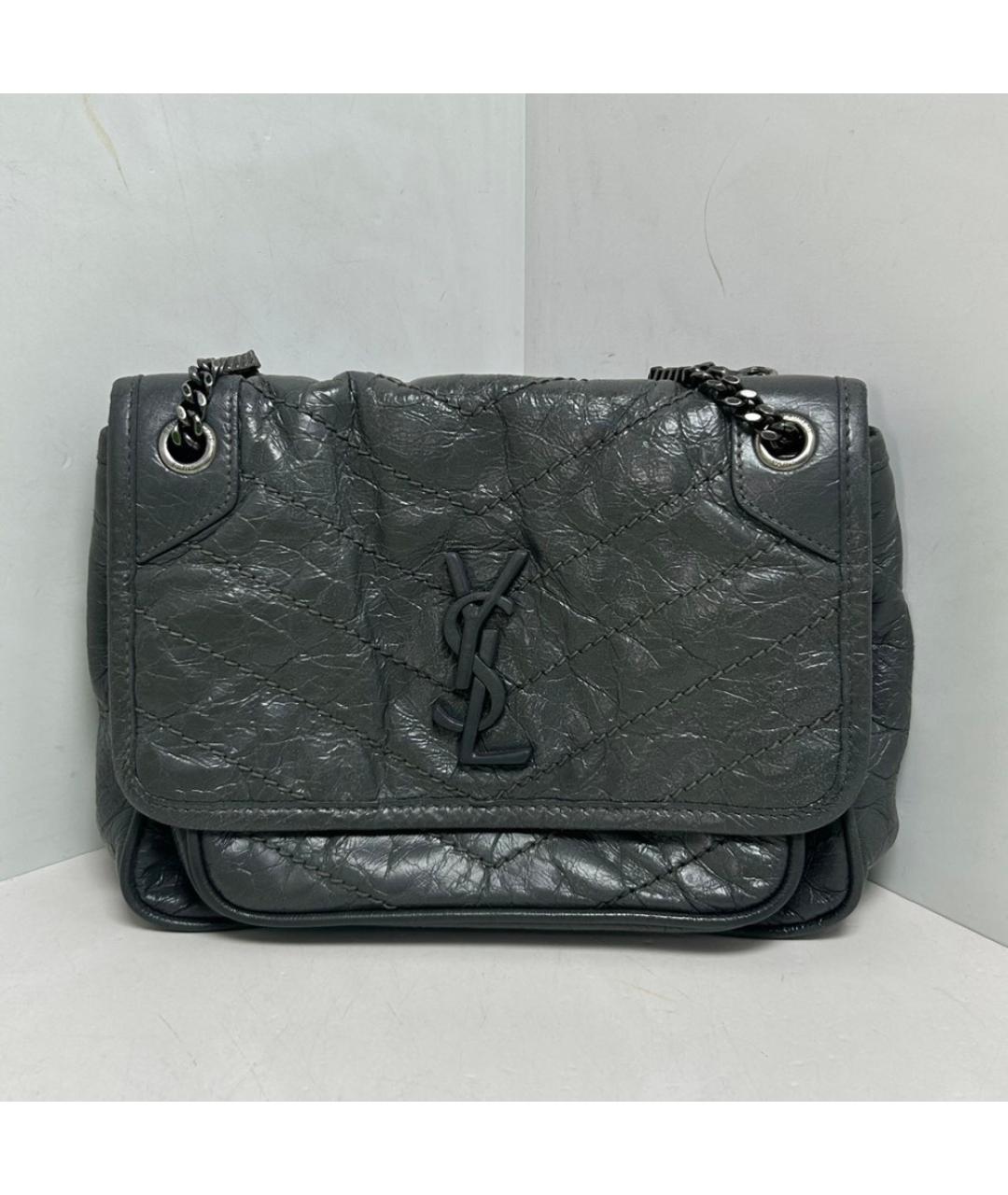 SAINT LAURENT Серая кожаная сумка через плечо, фото 9