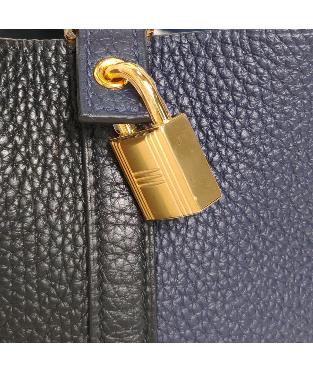 HERMES Темно-синяя кожаная сумка с короткими ручками, фото 7
