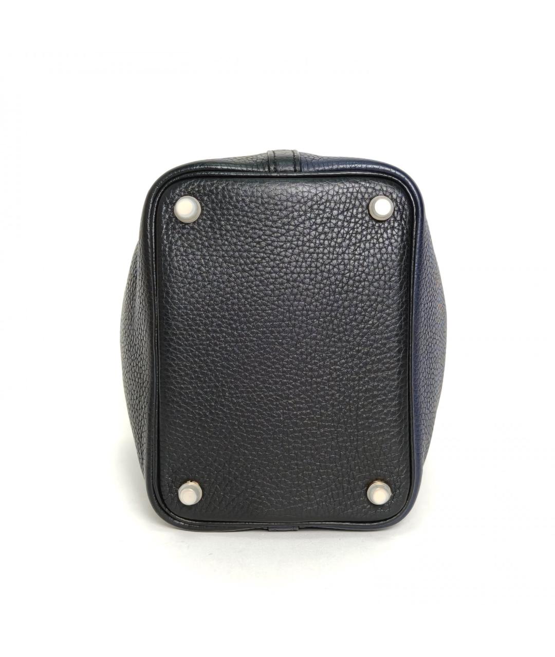 HERMES Темно-синяя кожаная сумка с короткими ручками, фото 6