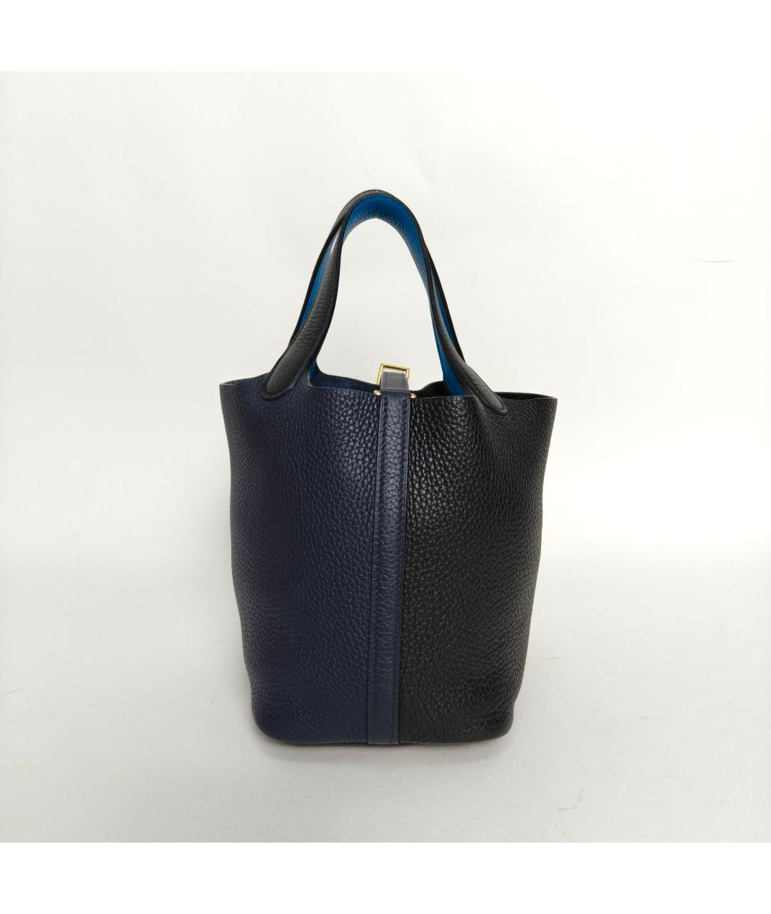 HERMES Темно-синяя кожаная сумка с короткими ручками, фото 4