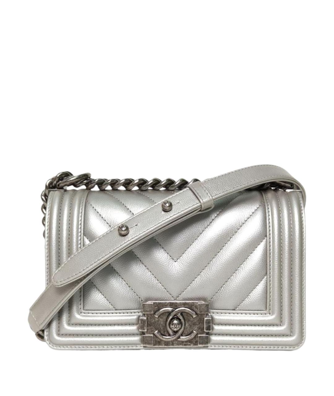 CHANEL Серебряная кожаная сумка через плечо, фото 1