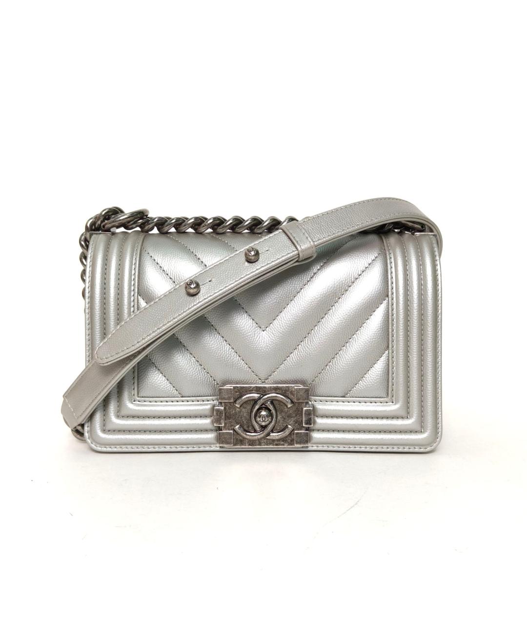 CHANEL Серебряная кожаная сумка через плечо, фото 2