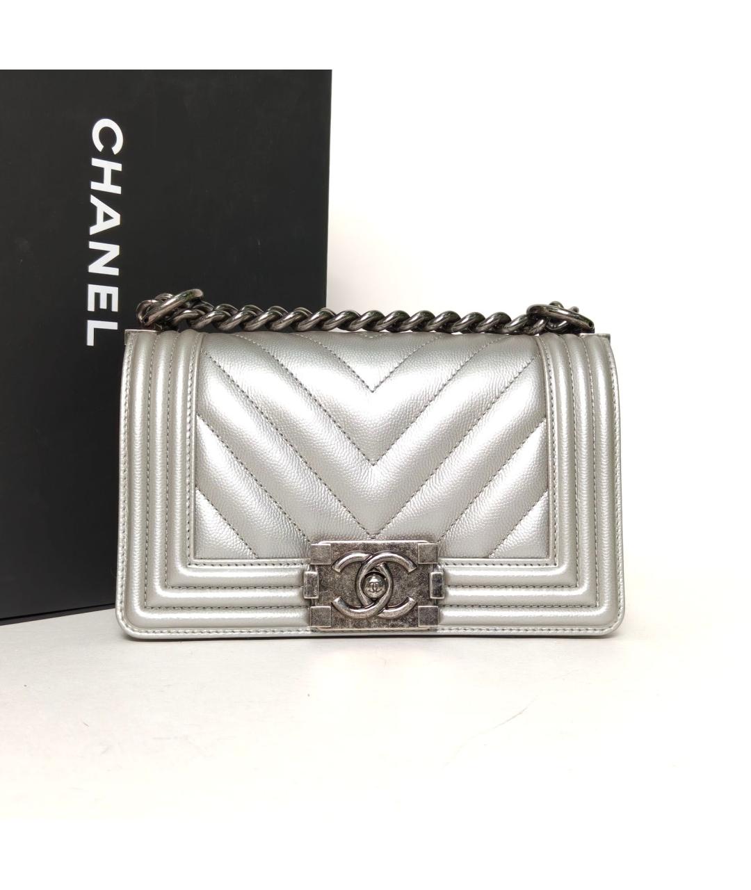 CHANEL Серебряная кожаная сумка через плечо, фото 9