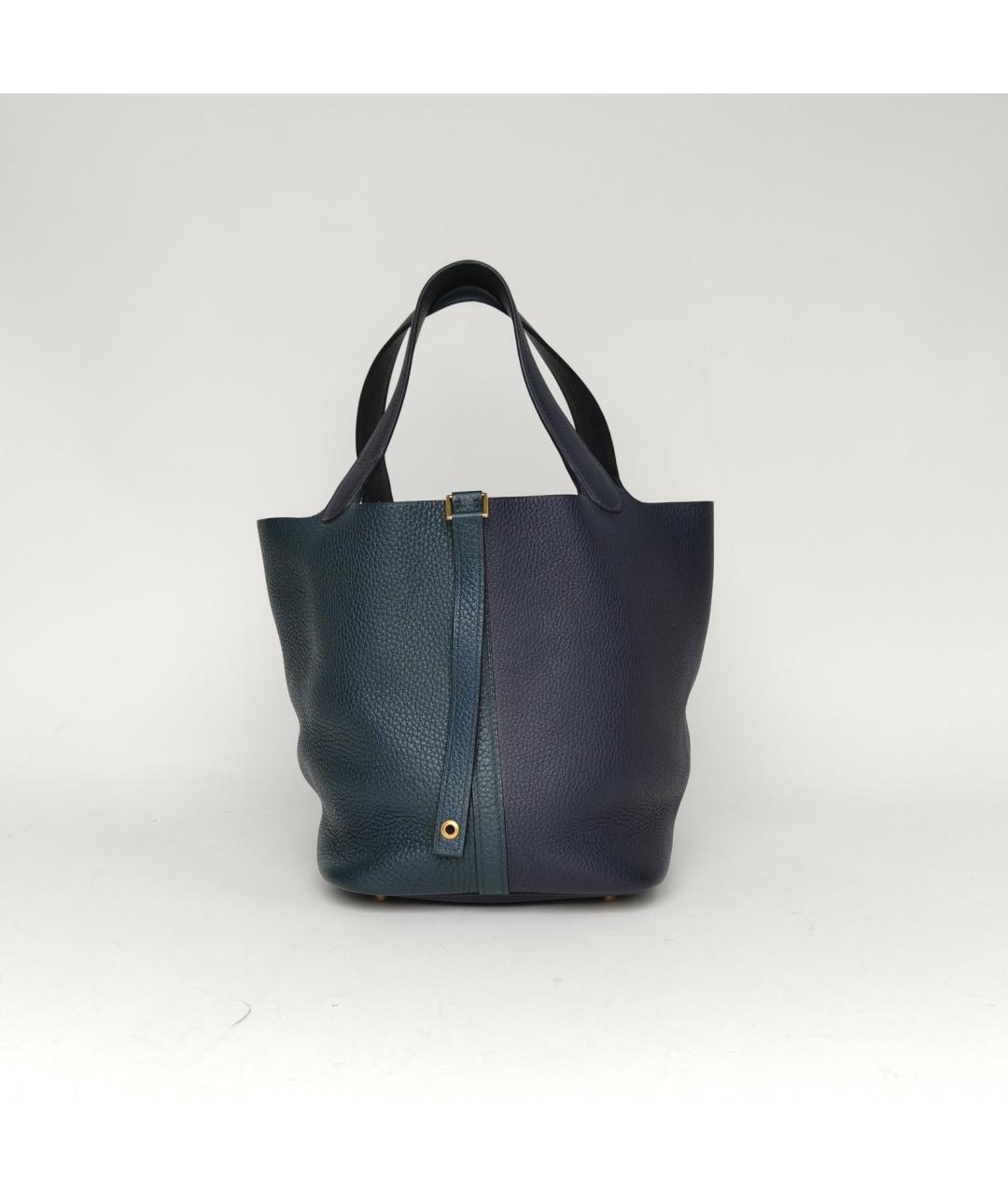 HERMES Темно-синяя кожаная сумка с короткими ручками, фото 2