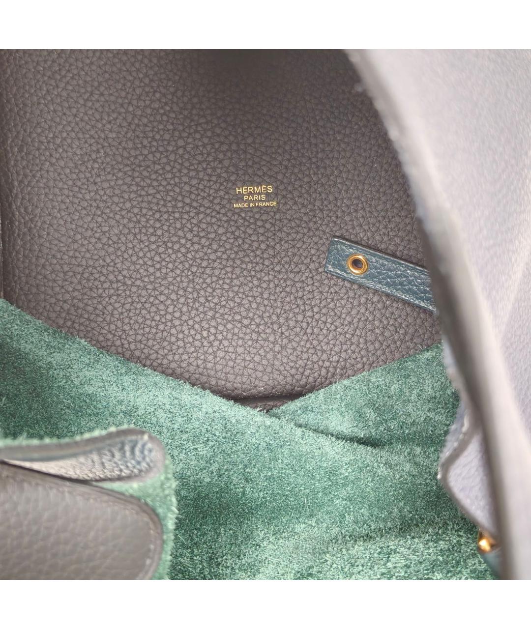 HERMES Темно-синяя кожаная сумка с короткими ручками, фото 7