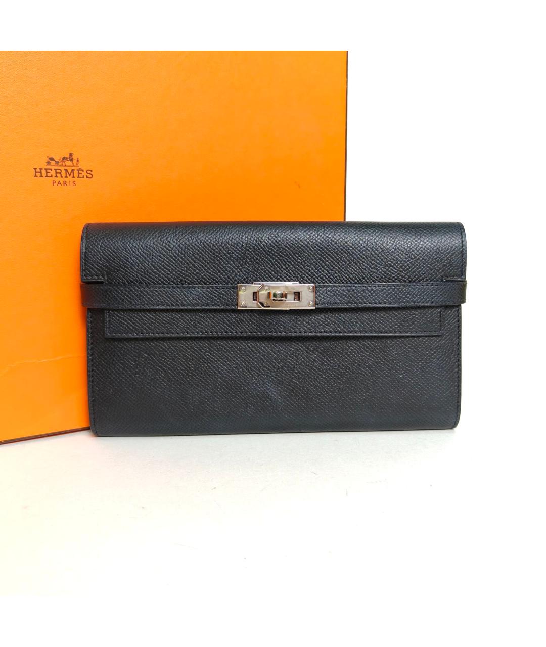 HERMES Черный кожаный кошелек, фото 9