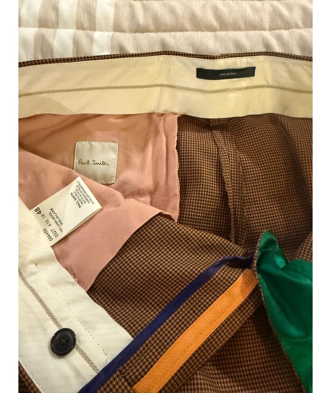 PAUL SMITH Коричневые шерстяные брюки широкие, фото 3