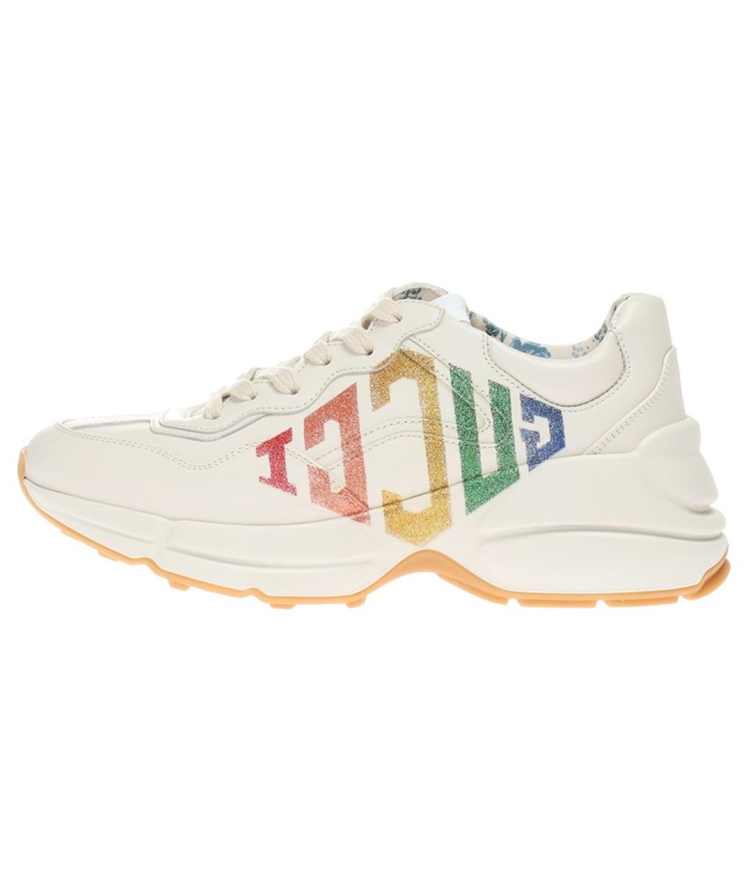 GUCCI Бежевые кожаные кроссовки, фото 2