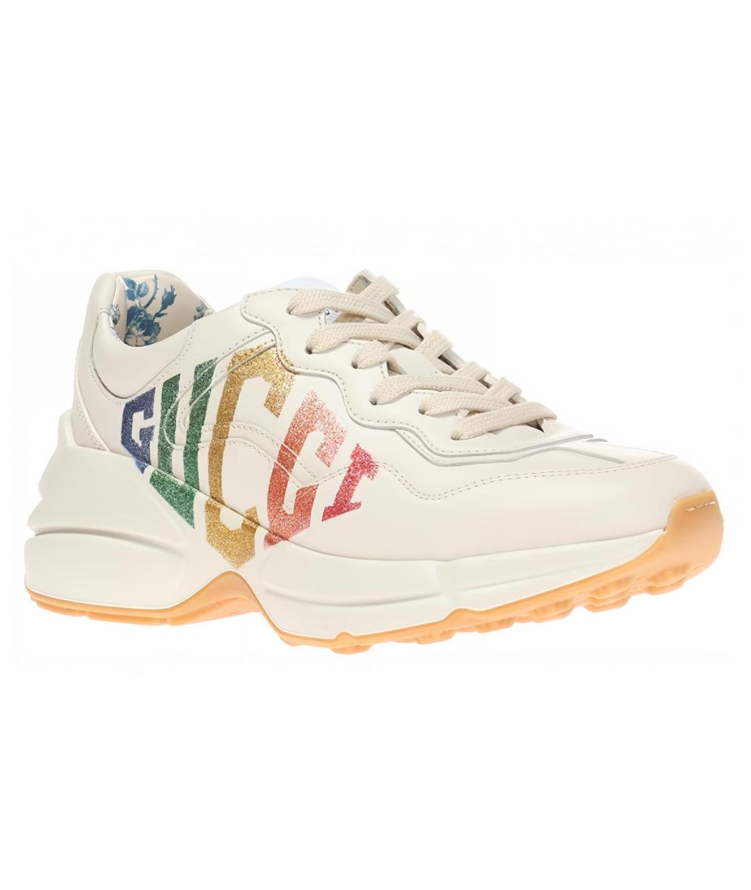 GUCCI Бежевые кожаные кроссовки, фото 4