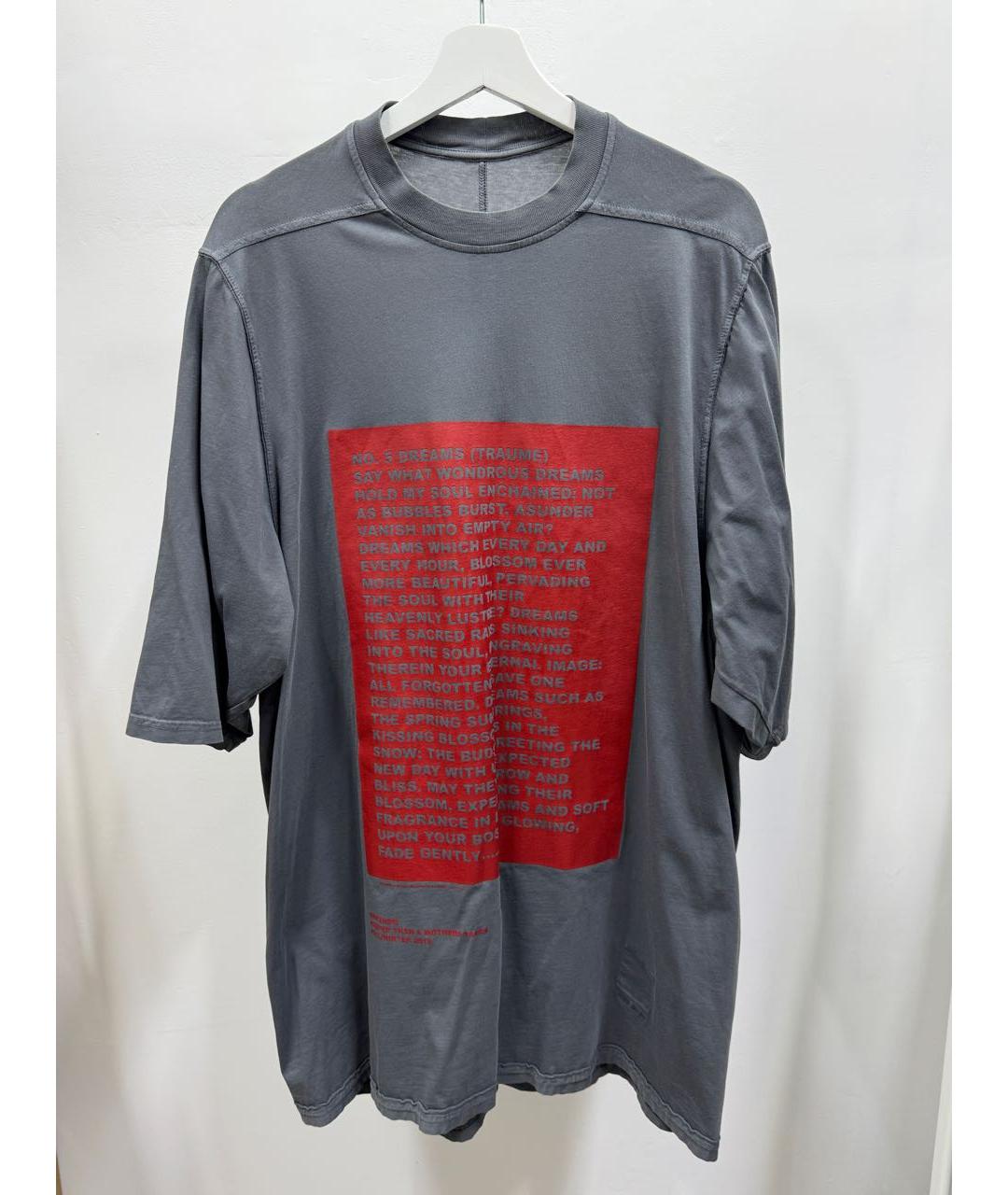 RICK OWENS DRKSHDW Антрацитовая хлопковая футболка, фото 5