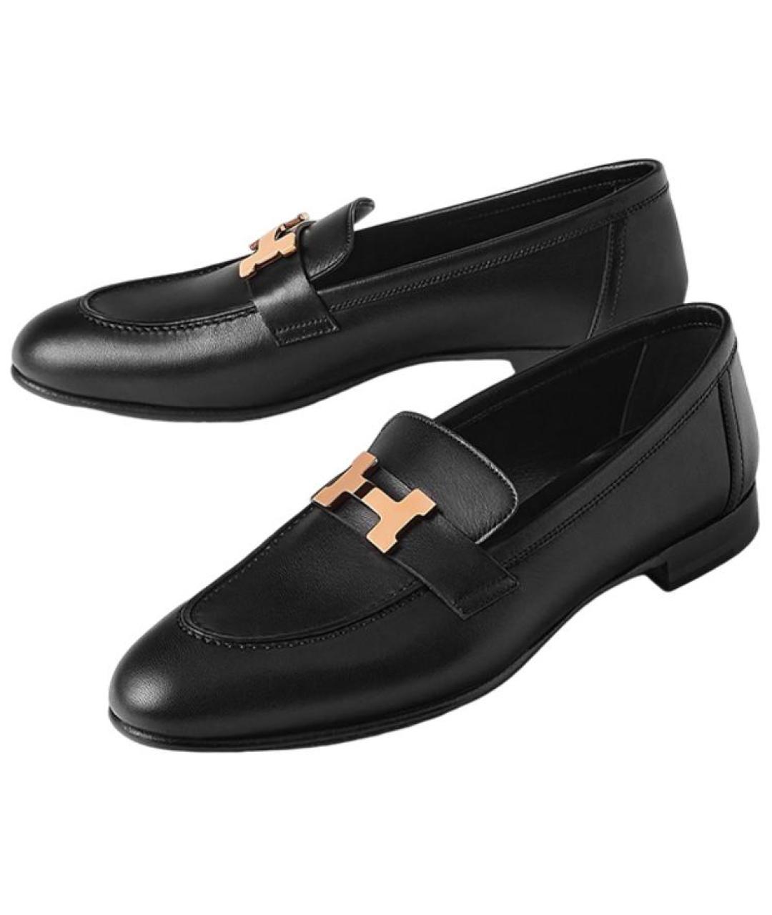 HERMES Черные кожаные лоферы, фото 3