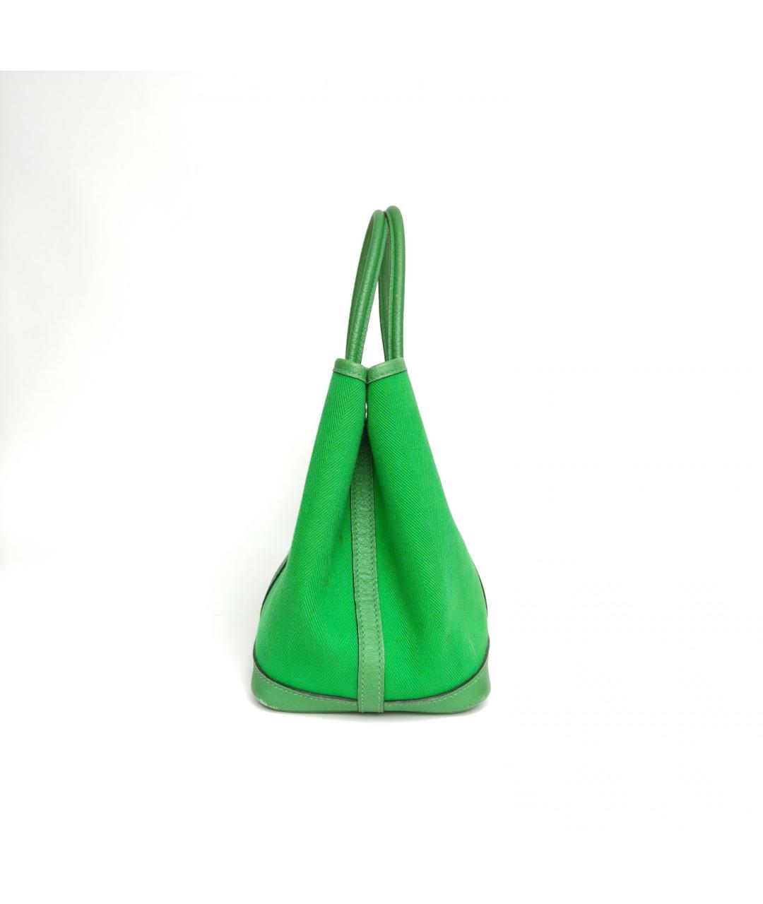 HERMES Салатовая тканевая сумка с короткими ручками, фото 3