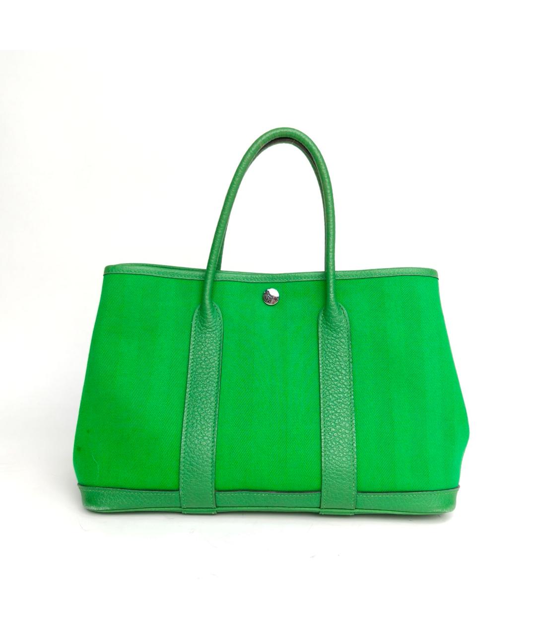 HERMES Салатовая тканевая сумка с короткими ручками, фото 4