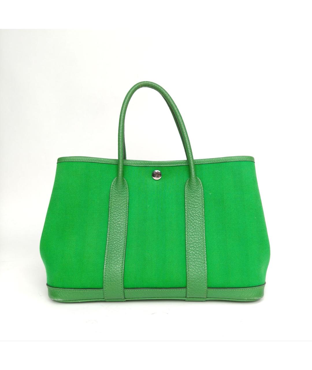 HERMES Салатовая тканевая сумка с короткими ручками, фото 2