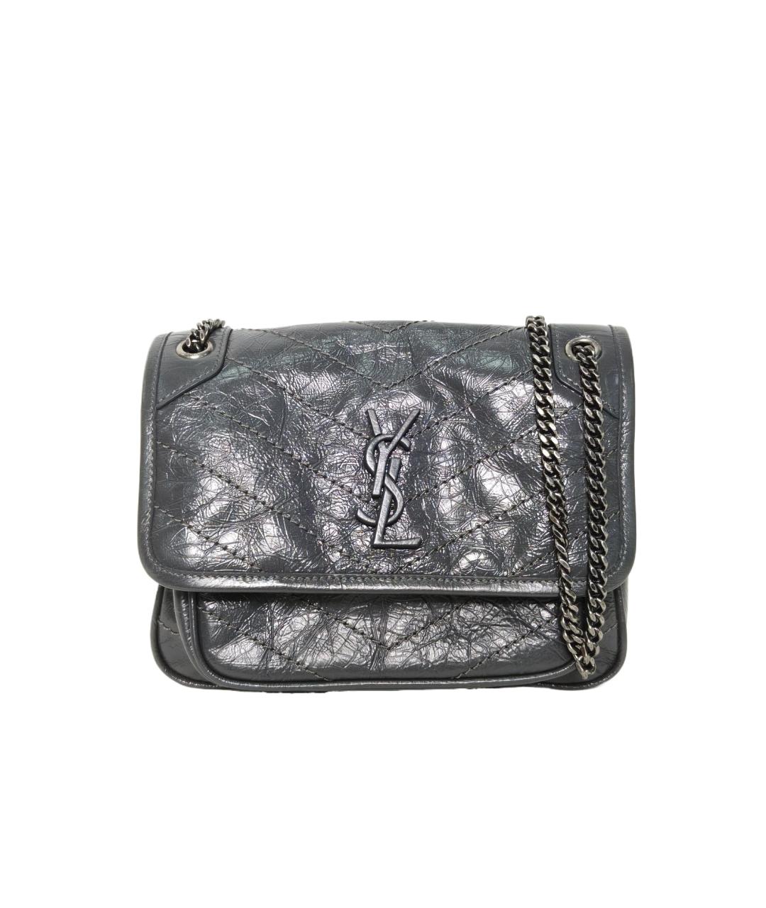 SAINT LAURENT Серая кожаная сумка через плечо, фото 10