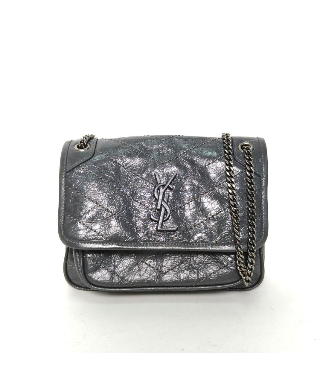 SAINT LAURENT Серая кожаная сумка через плечо, фото 2