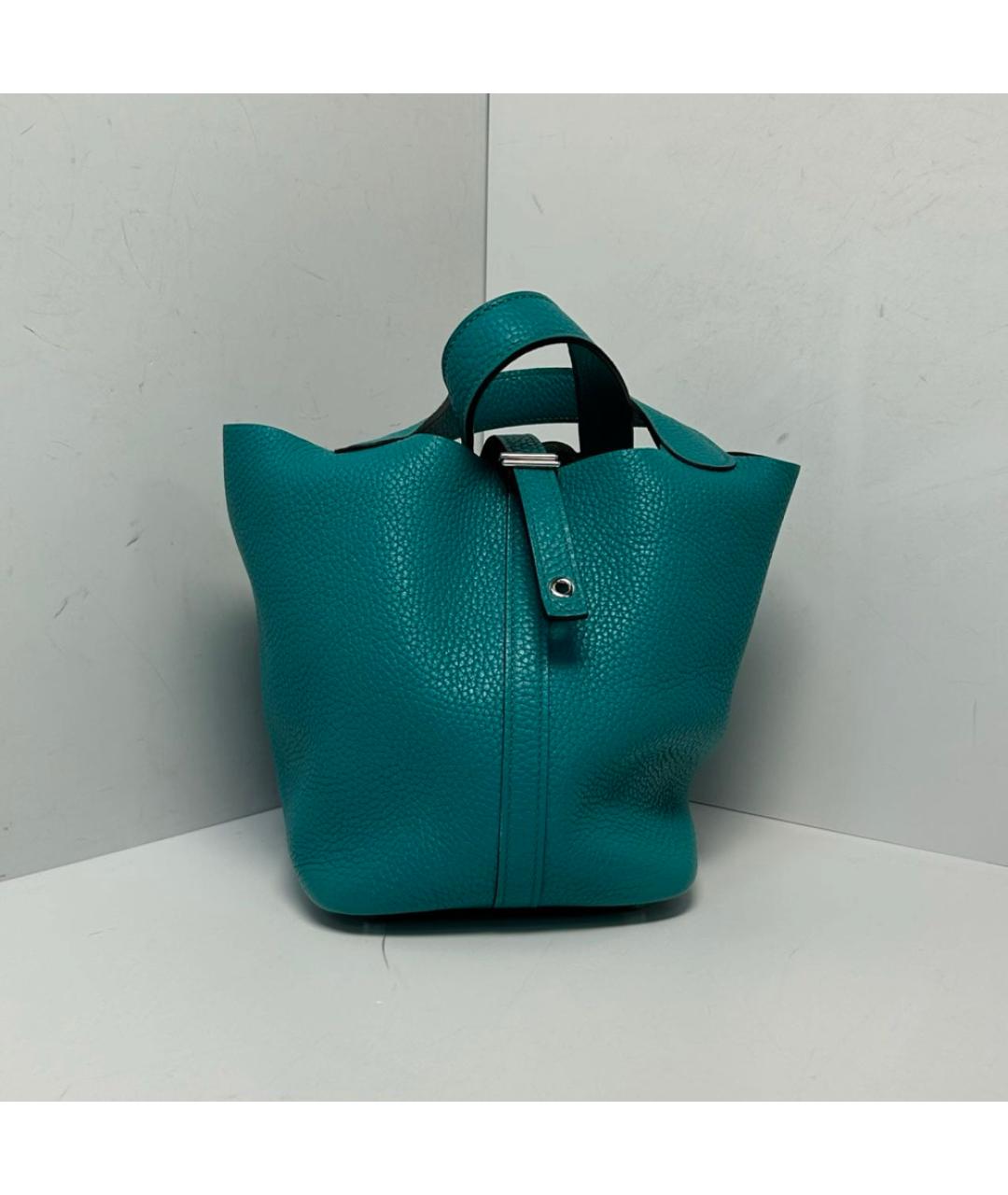 HERMES Голубая кожаная сумка с короткими ручками, фото 9