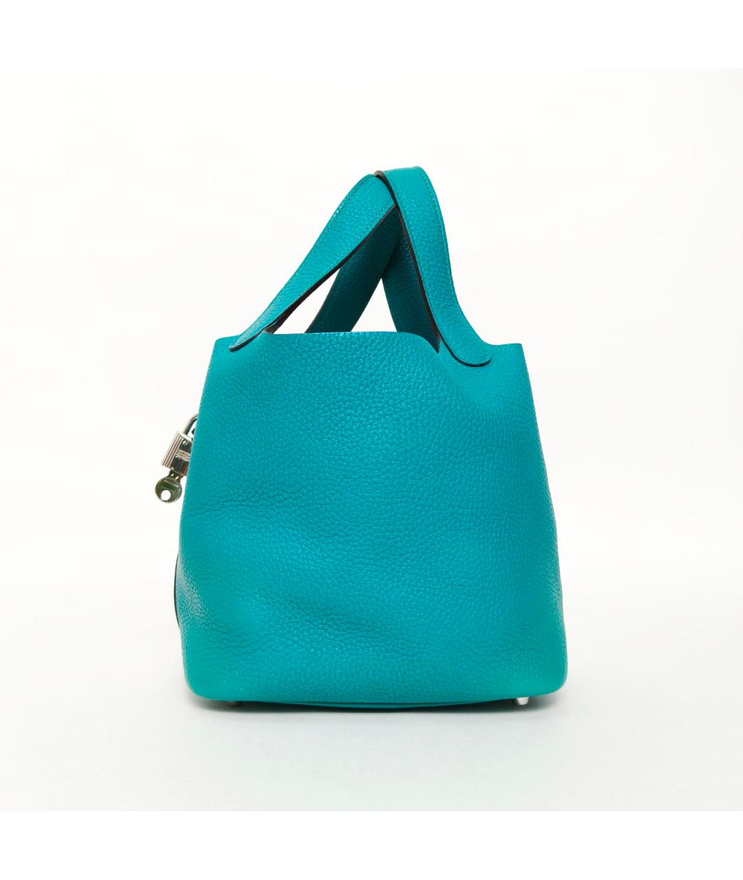 HERMES Голубая кожаная сумка с короткими ручками, фото 3