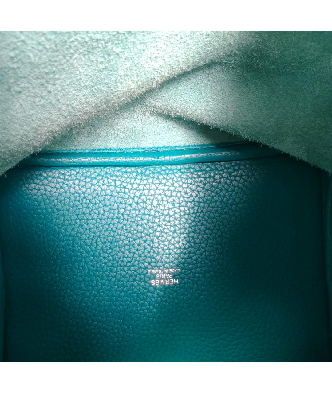 HERMES Голубая кожаная сумка с короткими ручками, фото 7