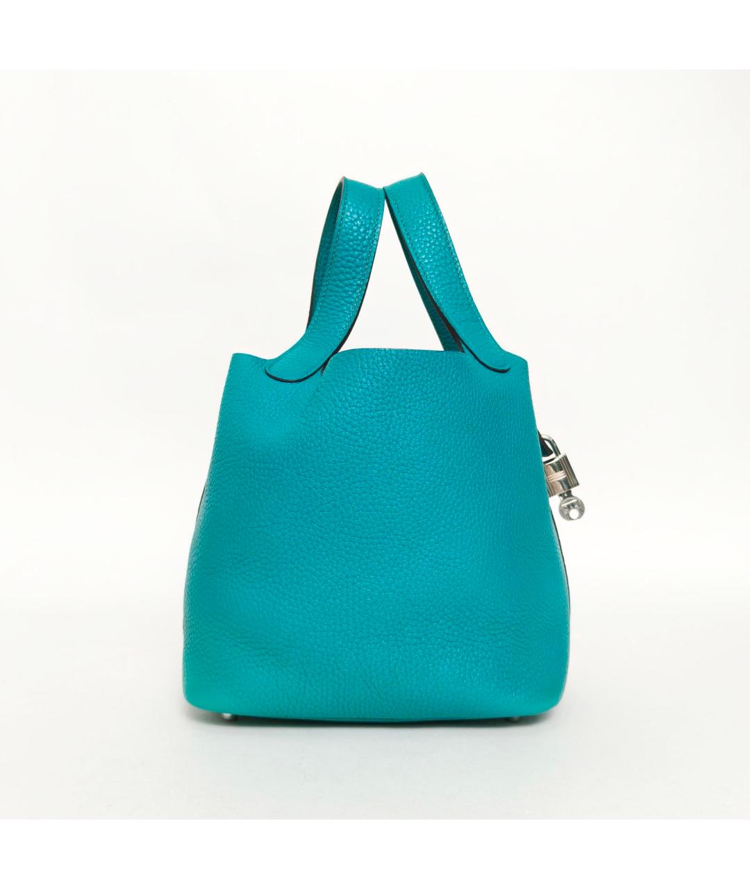HERMES Голубая кожаная сумка с короткими ручками, фото 5
