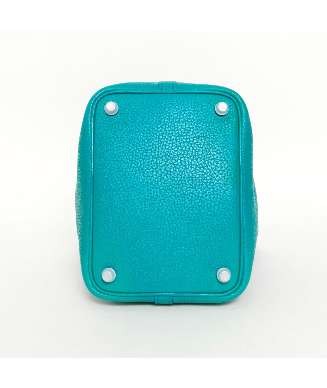 HERMES Голубая кожаная сумка с короткими ручками, фото 6