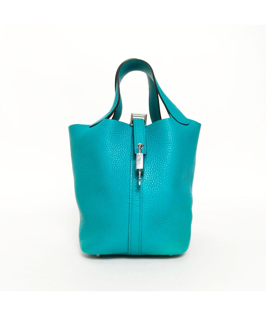 HERMES Голубая кожаная сумка с короткими ручками, фото 2